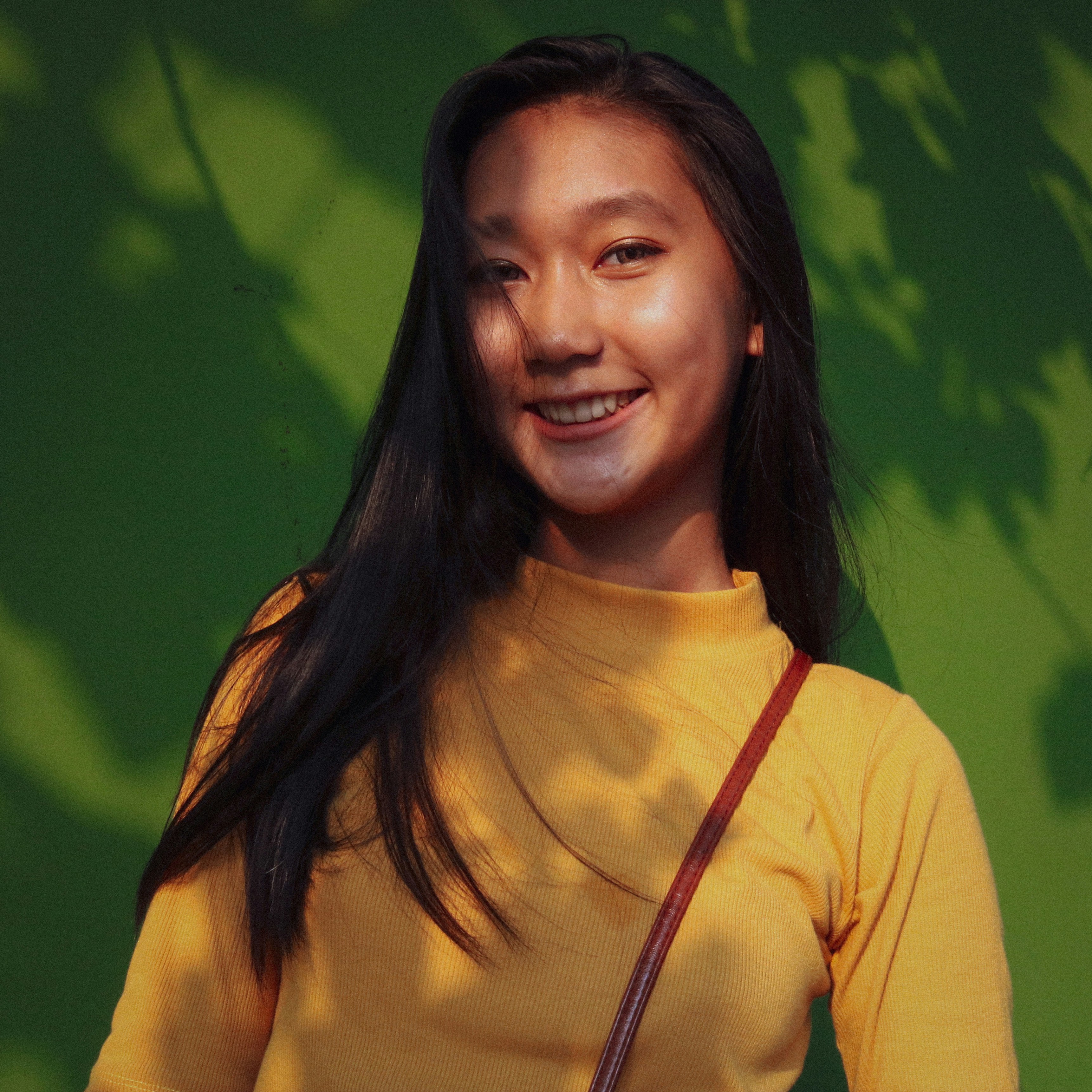image of woman on green background