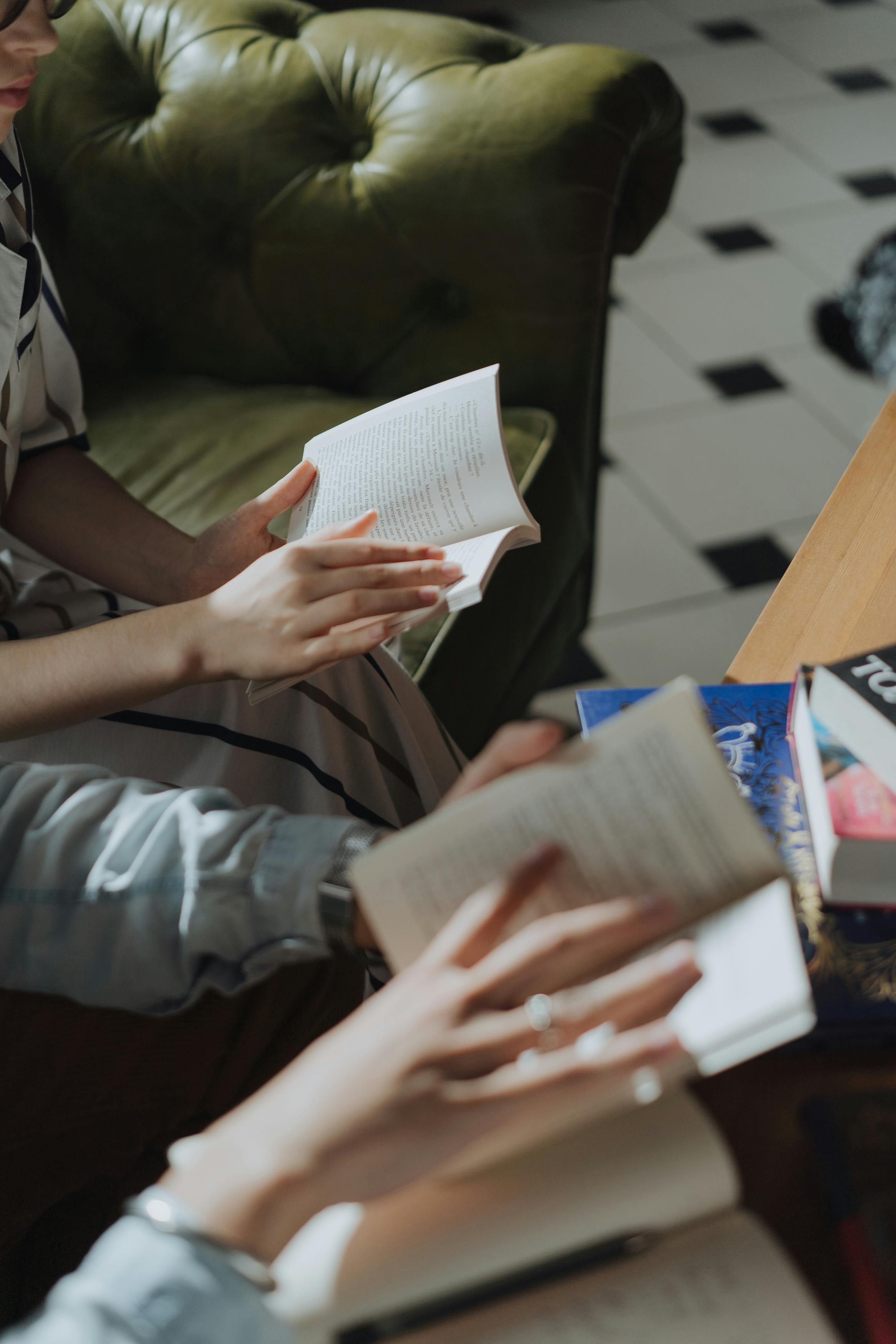 two people reading books